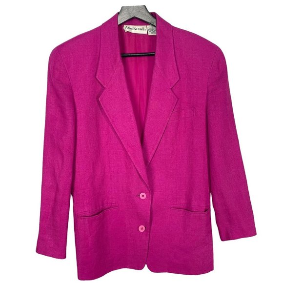 Vintage 90s Anne Klein Fuchsia Double Button Linen Blazer Small - Picture 1 of 8